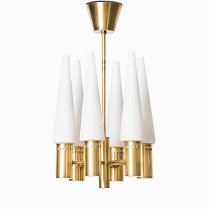 Brass and Opal Glass Ceiling Lamp from Hans-Agne Jakobsson, 1950s