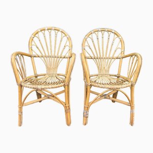 Fauteuils Mid-Century en Rotin, Pays-Bas, 1950s, Set de 2