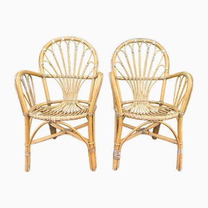 Set of Mid-Century Dutch Rattan Armchairs, 1950s