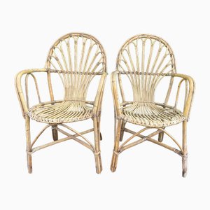 Fauteuils Mid-Century en Rotin, Pays-Bas, 1950s, Set de 2