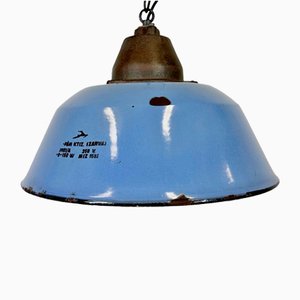 Lampada a sospensione industriale in ghisa blu, anni '60