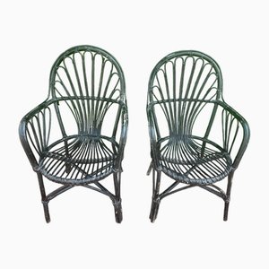 Fauteuils Mid-Century en Rotin, Pays-Bas, 1950s, Set de 2