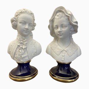 Porcelain Busts, Italy, 1980s, Set of 2