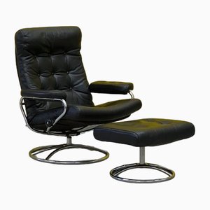 Fauteuil Inclinable Ekornes Stressless avec Ottomane, Scandinavie, 1970s, Set de 2