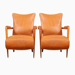 Fauteuils Vintage en Cuir Marron, 1950s, Set de 2