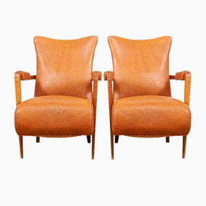 Vintage Armchairs in Brown Leather, 1950s, Set of 2
