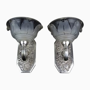 Art Deco Sconces in Nickel-Plated Bronze, 1920s, Set of 2