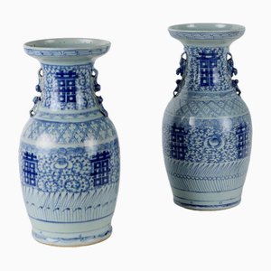Blaue Baluster Vasen, 2er Set