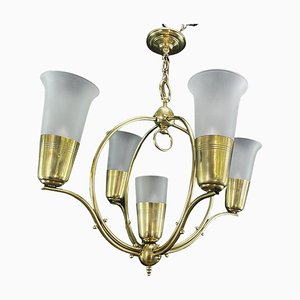 Art Deco Deckenlampe mit Großen Glastulpen, 1930er