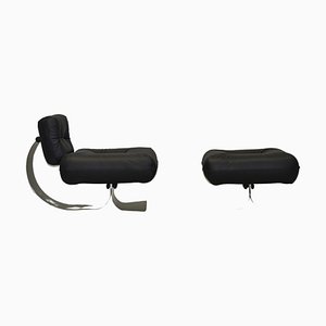 Model Alta Armchair and Pouf in Black Leather by Oscar Niemeyer, 1975, Set of 2