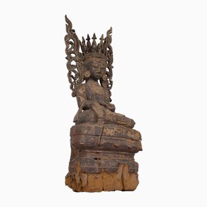 Burmesischer Künstler, Gekrönter Buddha Shan / Ava Figur, Holz