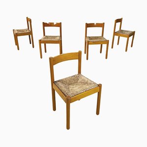Mid-Century Modern Italian Wooden Wicker Chairs by La Rinascente, 1960s, Set of 5