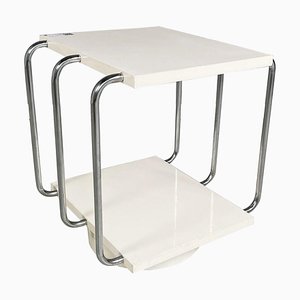 Italian Modern Double-Shelf Coffee Table in White Painted Wood and Metal, 1980s