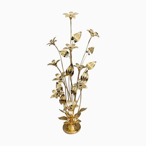 Tall Brass Lacquered Flower Floor Lamp, 1970s