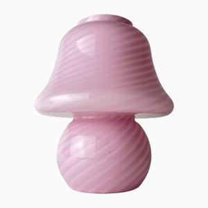 Vintage Italian Pink Swirl Murano Table Lamp, 1970s