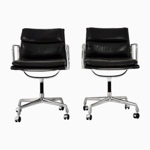 Black Leather Soft Pad Chairs by Charles & Ray Eames for ICF, 1970s, Set of 2