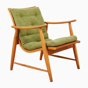 Poltrona Ronco con struttura in legno massello e rivestimento in tessuto verde di Jacob Müller per Wohnhilfe, anni '50