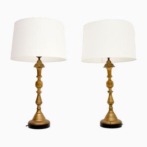 Large Brass Colonial Table Lamps, 1960s, Set of 2