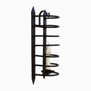French Wrought Iron Caged Wall Light Sconce, 1900s
