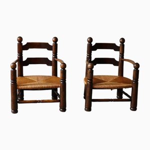 Oak Armchairs by Charles Dudouyt, 1940s, Set of 2