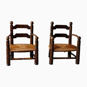 Set of Oak Armchairs by Charles Dudouyt, 1940s