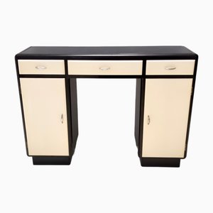 Rationalist Black and Ivory Entryway Console Table with Black Glass Top, Italy, 1940s