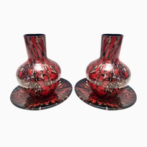 Black and Red Murano Glass Vases with Bronze Aventurine Glass attributed to Vincenzo Nason, 1960s, Set of 4