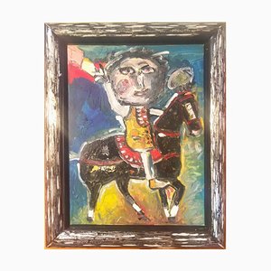 Jean-Louis Lacaze Laban, Figure à Cheval, 1990s, Huile sur Toile, Encadrée