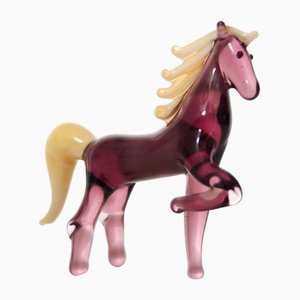 Vintage Amethyst and Cream Murano Glass Miniature Horse, Italy, 1930s