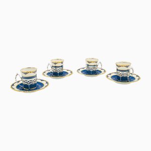 Tasses et Soucoupes Vintage en Céramique et Argent, Angleterre, 1930s, Set de 4