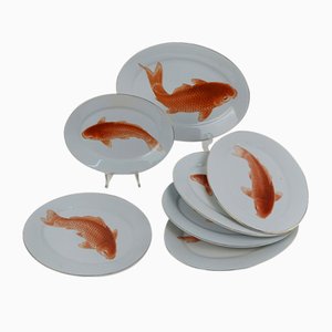 Assiettes de Service à Poisson Vintage en Porcelaine de Bavière avec Décor Japonais, 1960s, Set de 7