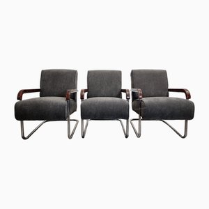 Tubular Armchair by Anton Lorenz for Ton, Set of 3