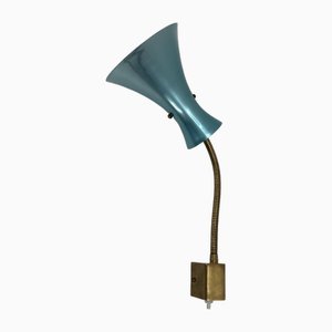 Vintage Swane Neck Wall Lamp with Metallic Blue Screen, 1950