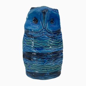 Ceramic Owl Figure in Rimini Blau by Aldo Londi for Bitossi, 1950s