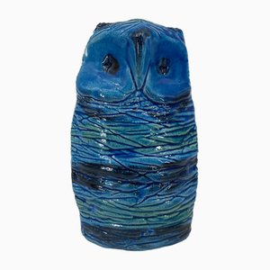 Figurine Hibou en Céramique à Rimini Blau par Aldo Londi pour Bitossi, 1950s