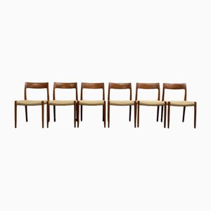 Sedie da pranzo nr. 77 Mid-Century in teak di Niels O. Møller per JL Møllers Møbelfabrik, Danimarca, 1950, set di 6