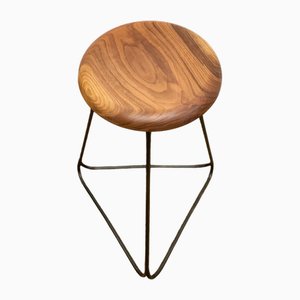 Tabouret de Bar avec Structure en Acier et Assise en Noyer