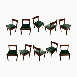Carimate Dining Chair in Green Velvet and Beech by Vico Magistretti for Cassina, 1963, Set of 10