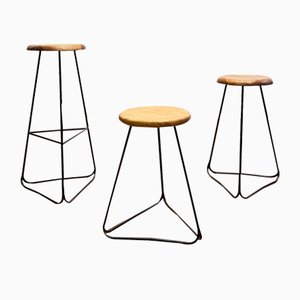 Sgabello Bar con Struttura in Acciaio e Seduta in Quercia