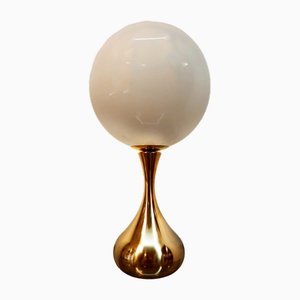 Lámpara de mesa de latón con esfera blanca