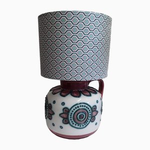 Vintage Table Lamp with Patterned Ceramic Foot and Fabric Screen, 1970s
