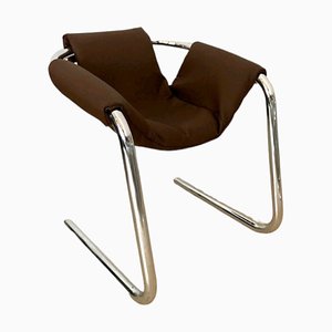 Englischer Vintage Stuhl mit Gestell aus verchromtem Metall von Geoffrey Harcourt