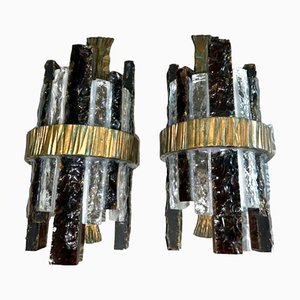 Brutalist Style Wall Lights with Crystals and Gilt Metal, Set of 2
