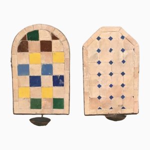 Wandkerzenhalter mit Mosaikfliesen & Struktur aus Schmiedeeisen, 1980er, 2er Set