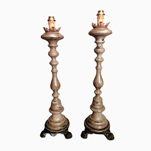 Italian Wooden Church Candlesticks, 1830, Set of 2