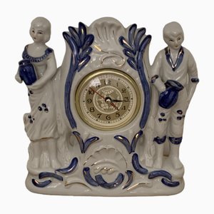 Vintage Porcelain Figure Quartz Fireplace Clock, 1940s