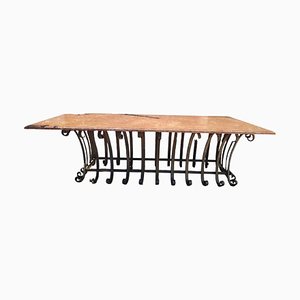 Vintage Garden Table with Wrought Iron Structure and Marble Top