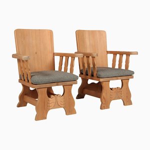Set of Armchairs in Pine and Boucle by Krogenæs, 1970s