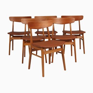 Sedie da pranzo in teak e pelle anilina di Farstrup, Danimarca, anni '60, set di 6