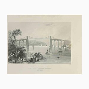 JC Armytage, Le Pont Menai, Bangor, Eau-forte, 1845